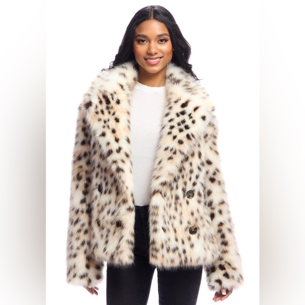 Fabulous Furs XL Snow Leopard Faux Fur Sofia Swish Coat
